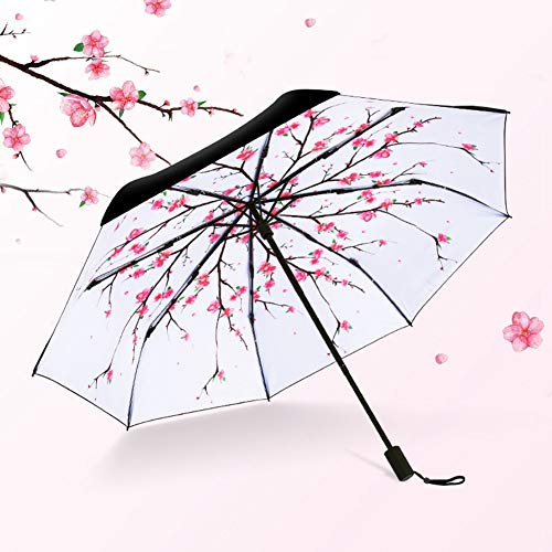 TWSJHGFV Flores de Cerezo Plegable Paraguas Lluvia Mujeres Regalo Hombres Parasol Blanco Dama Anti-UV Impermeable Portátil de Viaje Paraguas