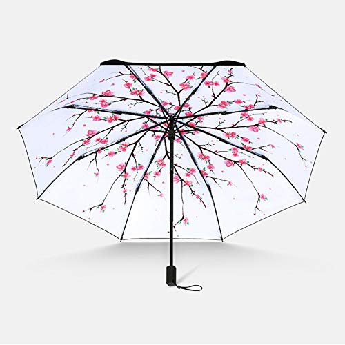 TWSJHGFV Flores de Cerezo Plegable Paraguas Lluvia Mujeres Regalo Hombres Parasol Blanco Dama Anti-UV Impermeable Portátil de Viaje Paraguas