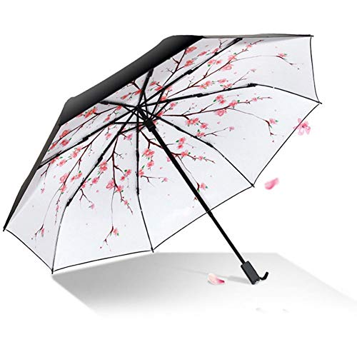 TWSJHGFV Flores de Cerezo Plegable Paraguas Lluvia Mujeres Regalo Hombres Parasol Blanco Dama Anti-UV Impermeable Portátil de Viaje Paraguas