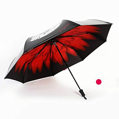 TWSJHGFV Originalidad Agua Decoloración Labios Paraguas Negro Protector Solar también Parasol Tres fracturas Sombrilla Plegado Paraguas Soleado, Rojo