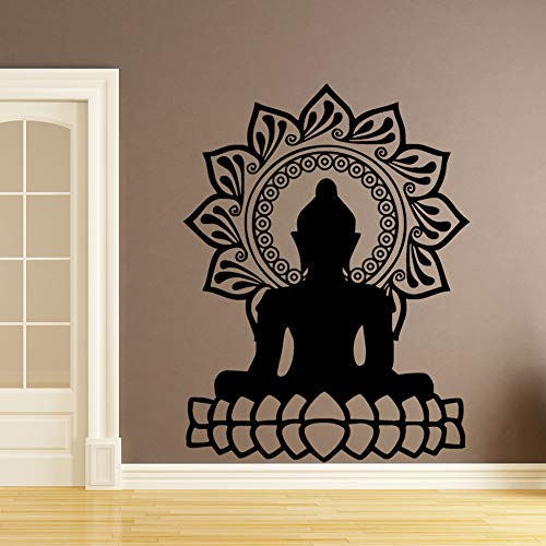 TYLPK Creative Buddha Mandala Lotus Autoadhesivo Etiqueta de la pared Vinilo Impermeable Tatuajes de pared Decoración del hogar Accesorios Papel pintado Verde L 58cm X 76cm