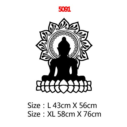 TYLPK Creative Buddha Mandala Lotus Autoadhesivo Etiqueta de la pared Vinilo Impermeable Tatuajes de pared Decoración del hogar Accesorios Papel pintado Verde L 58cm X 76cm