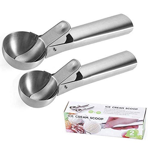 TYSO Cucharas de Helado, 2Pcs 430 Helado de Acero Inoxidable Cucharada Fabricante de Bolas de Hielo Yogurt Congelado, Galleta, Masa, Bolas de Carne, Platos de Arroz