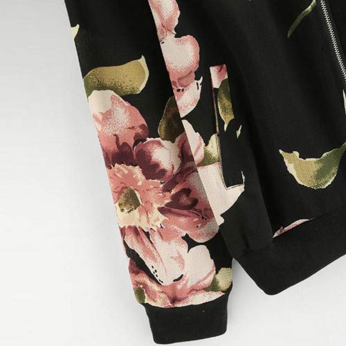 U/A - Chaqueta bomber de manga larga con estampado floral para mujer Negro Negro ( M