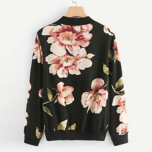 U/A - Chaqueta bomber de manga larga con estampado floral para mujer Negro Negro ( M