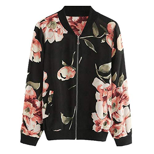 U/A - Chaqueta bomber de manga larga con estampado floral para mujer Negro Negro ( M