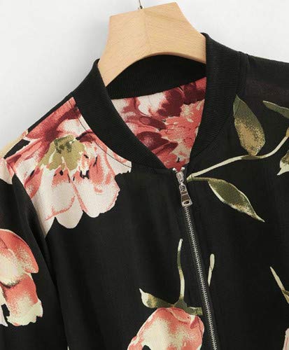 U/A - Chaqueta bomber de manga larga con estampado floral para mujer Negro Negro ( M