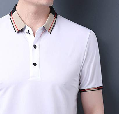 U/A de manga corta camiseta de los hombres de verano sección delgada de mediana edad suelta solapa de hielo camiseta de seda de color sólido Blanco blanco XXL