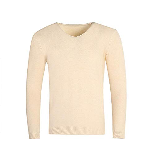 U/A - Suéter de cuello en V para hombre, entallado, color sólido Blanco blanco M