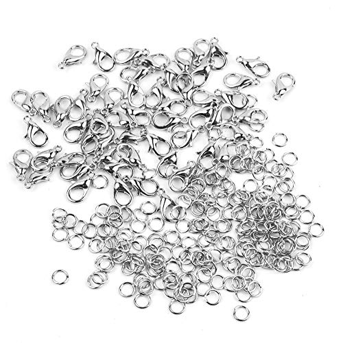 Ucatcher - 300 cierres curvados de garra de langosta y anillos abiertos de salto, joyería DIY hallazgos para gargantilla collares de pulsera, plata (7 x 12 mm, 5 mm)