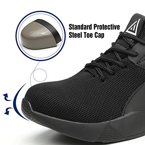 Ucayali Zapatos de Seguridad con Punta de Acero para Hombre Zapatillas de Trabajo Puntera Reforzada Calzado de Protección Industria Construcción - Cómodos Ligeros y Antideslizantes(Negro, 43)