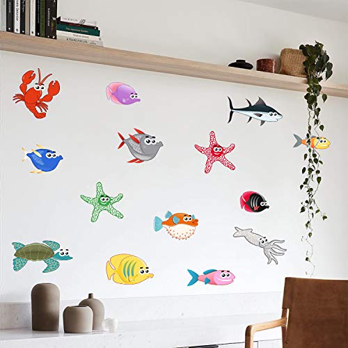 ufengke Pegatinas de Pared Pescado Bajo el Mar Vinilos Adhesivas Pared Angelote Tortuga para Baño Dormitorio Habitación Infantiles Niños