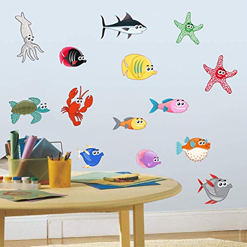 ufengke Pegatinas de Pared Pescado Bajo el Mar Vinilos Adhesivas Pared Angelote Tortuga para Baño Dormitorio Habitación Infantiles Niños