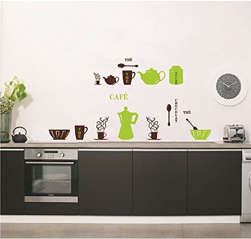 ufengke® Vajilla Utensilios de Cocina Personalizado Pegatinas de Pared, Tetera Tazas Cuencos y Termos Etiquetas de la Pared/Murales para Cocina Comedor