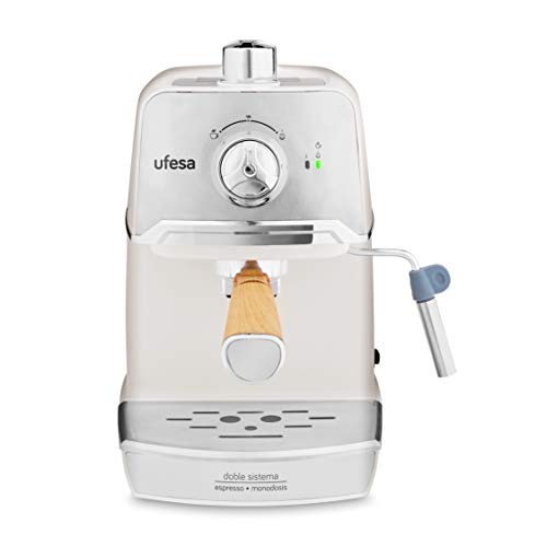 Ufesa CE7238 CREAM - Cafetera Espresso, para preparar Cappuccino e infusiones, Bomba a presión de 20 bares, Sistema tradicional con café molido, Monodosis, Portafiltro metálico, Bandeja calienta tazas