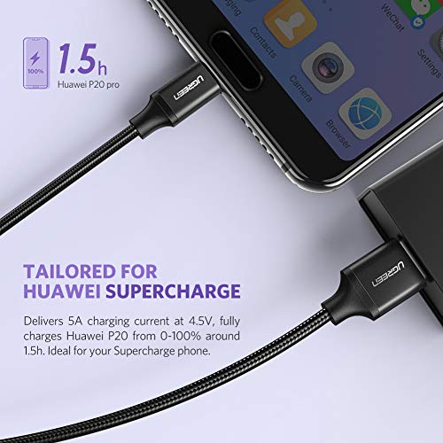 UGREEN Cable USB C 5A Carga Rápida Cargador Super Charge 5V 4.5A FCP SCP para Huawei P40 P30 Pro P30 P20 Pro P20 P20 Lite P10 P10 Plus, Mate 20 Mate 20 Pro Mate 20 X Mate 10 Mate 9 Pro Nylon (1 Metro)