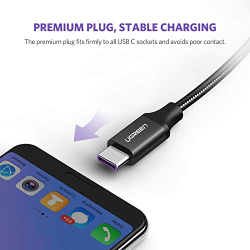 UGREEN Cable USB C 5A Carga Rápida Cargador Super Charge 5V 4.5A FCP SCP para Huawei P40 P30 Pro P30 P20 Pro P20 P20 Lite P10 P10 Plus, Mate 20 Mate 20 Pro Mate 20 X Mate 10 Mate 9 Pro Nylon (1 Metro)