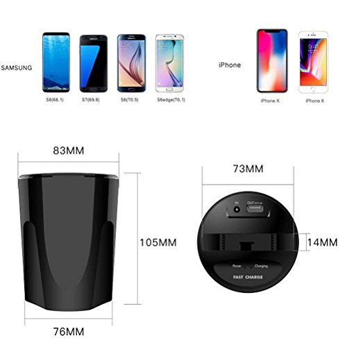 UKCOCO Cargador inalámbrico del Coche de Qi, Puertos de Carga del USB de la Taza Cargadores Inteligentes de Carga rápida para el iPhone 8 iPhone X Samsung Galaxy S8 S7 S6 Edge