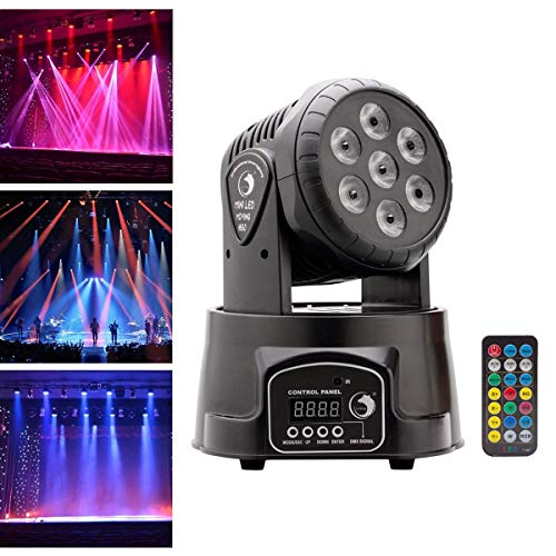 UKing Cabeza Movil LED,Luz de Fiesta 7x10 Vatios RGBW LED con Los Modos de Control Coche/Control Remoto/ DMX512 para DJ Disco Bar Salón de baile Halloween Navidad (con control remoto)