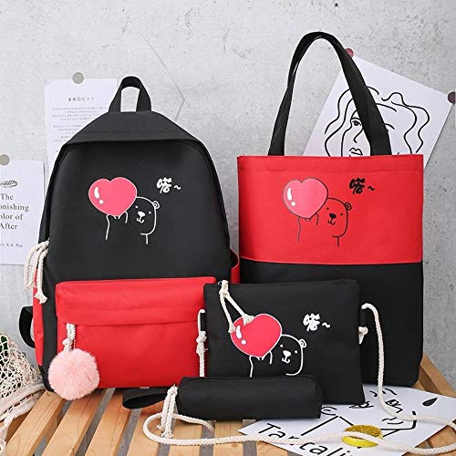 UKKD Bolsa para la Escuela 4 Pcs/Niños Escolares Mochila De Nylon del Bolso De Escuela del Bolso La Mujer Linda para Niñas,A-Rosa