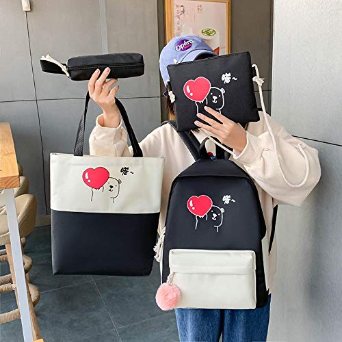 UKKD Bolsa para la Escuela 4Pcs / Niños Mochilas De Nylon Escuela Femenina Bandolera Bolsa De La Escuela Los Niños Bolsa De Corea Lindo para Las Niñas,A-Rosa