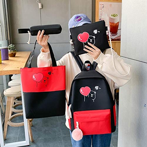 UKKD Bolsa para la Escuela 4Pcs / Niños Mochilas De Nylon Escuela Femenina Bandolera Bolsa De La Escuela Los Niños Bolsa De Corea Lindo para Las Niñas,A-Rosa