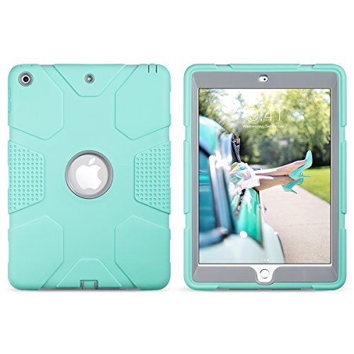 ULAK Funda iPad 9,7 Pulgada 2018/2017, [Serie Armor] 3 in 1 híbrido Cases de la Cubierta a Prueba de Golpes Carcasa con Soporte Función para el iPad 9.7 Pulgada 6ª/5ª generación - Menta Verde