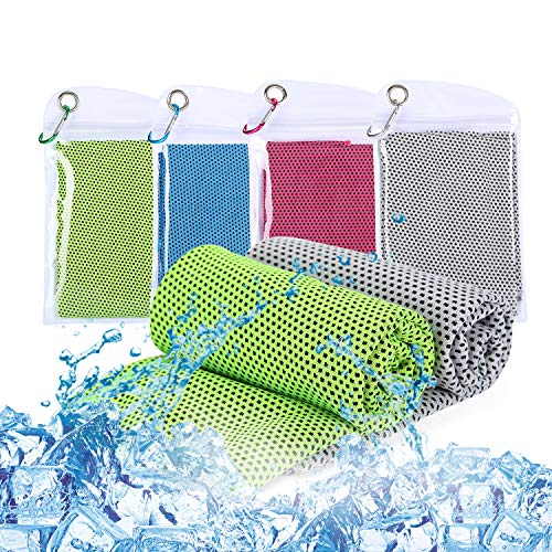 Ulikey 4 Pack Toalla de Enfriamiento, Toalla de Hielo Fría Instantánea, Toalla Deportiva de Secado Rápido de Gimnasio Toalla para Viajes, Yoga, Correr, Senderismo