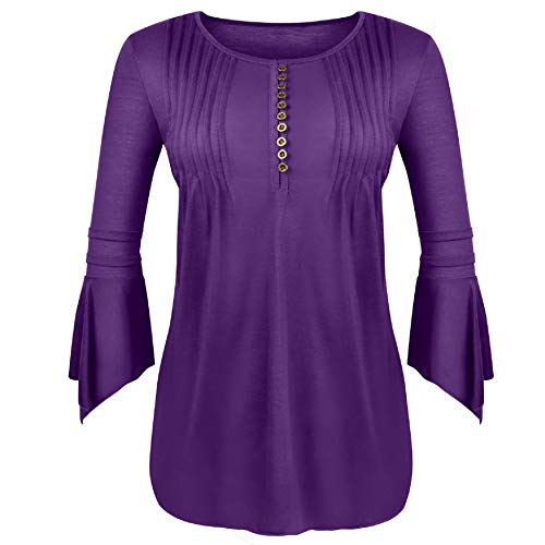 UMIPUBO Mujer Blusa 3/4 Manga Camisas Elegante Camisetas Primavera Verano Cuello en V Tops (XL, Morado)