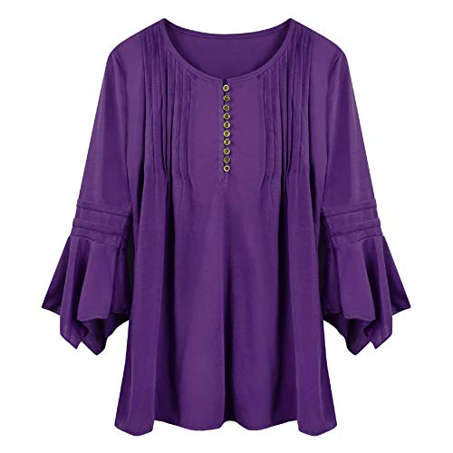 UMIPUBO Mujer Blusa 3/4 Manga Camisas Elegante Camisetas Primavera Verano Cuello en V Tops (XL, Morado)