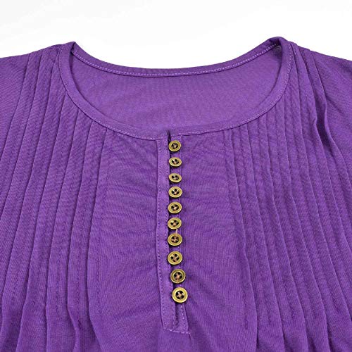 UMIPUBO Mujer Blusa 3/4 Manga Camisas Elegante Camisetas Primavera Verano Cuello en V Tops (XL, Morado)