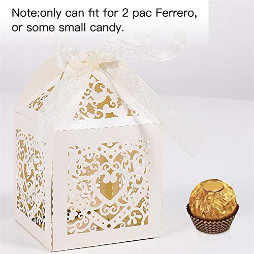 UNHO 25 Piezas Caja Papel para Boda Caja de Regalo para Caramelos Bombones Dulces Galletas Recuerdos Ideal para Boda Cumpleaños Fiesta Comunión Bautizo Color Marfil