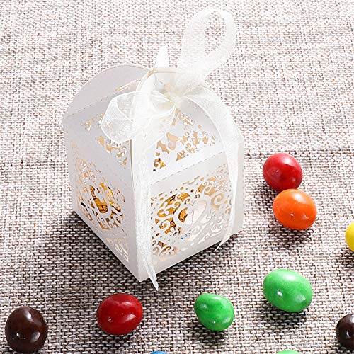 UNHO 25 Piezas Caja Papel para Boda Caja de Regalo para Caramelos Bombones Dulces Galletas Recuerdos Ideal para Boda Cumpleaños Fiesta Comunión Bautizo Color Marfil