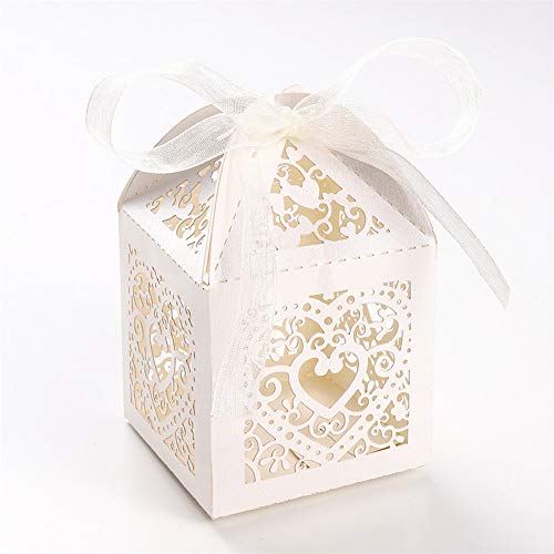 UNHO 25 Piezas Caja Papel para Boda Caja de Regalo para Caramelos Bombones Dulces Galletas Recuerdos Ideal para Boda Cumpleaños Fiesta Comunión Bautizo Color Marfil