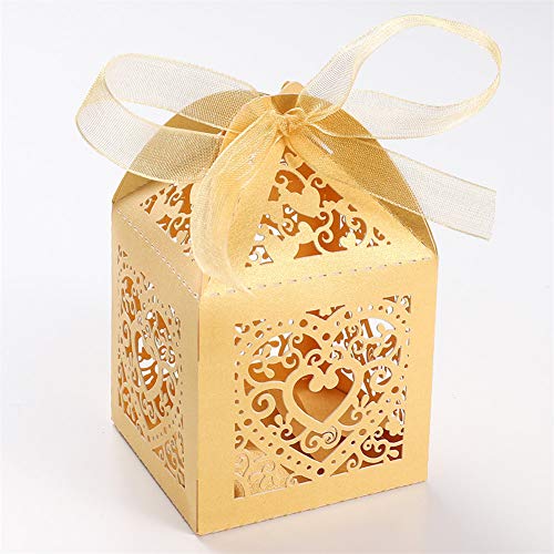 UNHO 25 Piezas Caja Papel para Boda Caja de Regalo para Caramelos Bombones Dulces Galletas Recuerdos Ideal para Boda Cumpleaños Fiesta Comunión Bautizo Color Amarillo