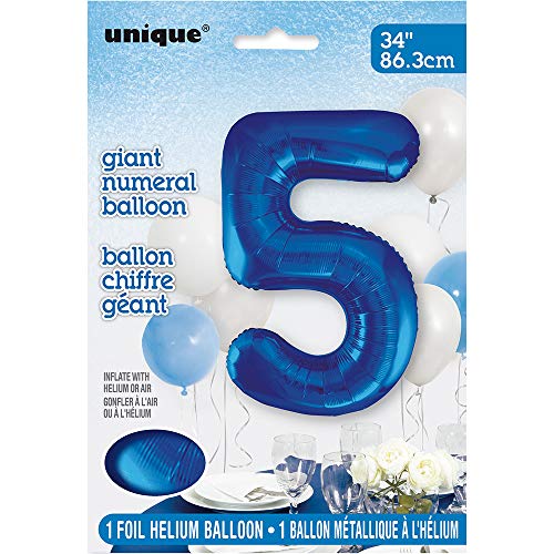 Unique Party- Globo gigante número 5, Color azul, 86 cm (55745) , color/modelo surtido