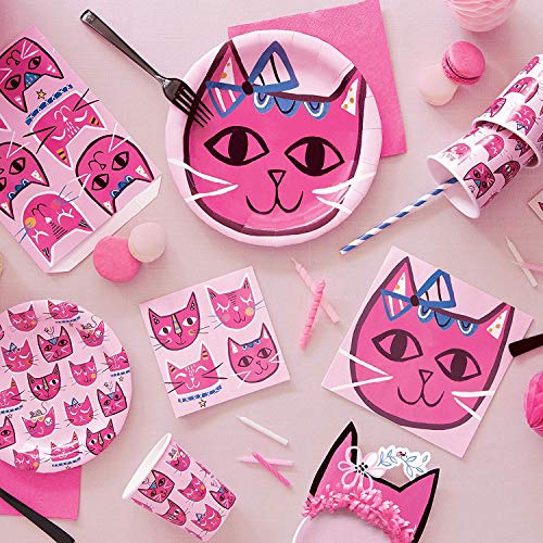 Unique Party - Platos de Papel - 18 cm - Diseño de Fiesta de Gato Rosa - Paquete de 8 (73244)