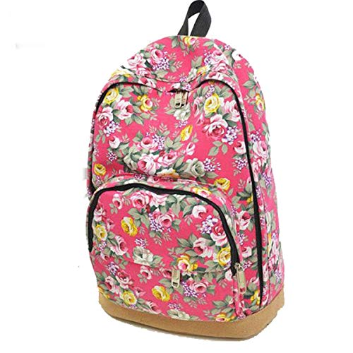 Unisex Mujer Niña Lienzo Floral Mochila Rucksack Escuela Guardería Bolso Bandolera - Rosa