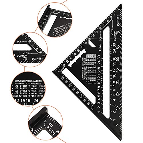 upain Regla Triangular Carpintero 7 Pulgadas 90 Grados 45 Grados Regla Cuadrada Alta Precisión Aleación de Aluminio Métrico/Imperial Ruler para Ingeniero Carpintero