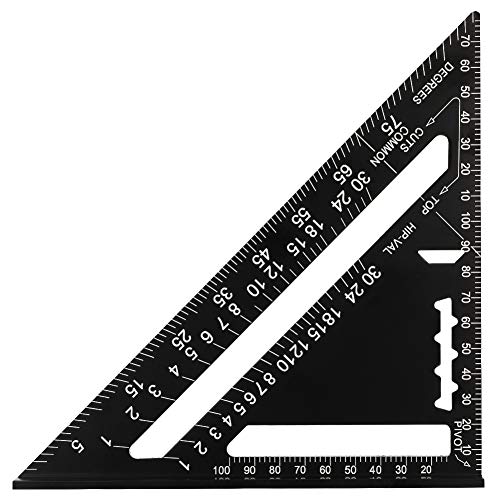 upain Regla Triangular Carpintero 7 Pulgadas 90 Grados 45 Grados Regla Cuadrada Alta Precisión Aleación de Aluminio Métrico/Imperial Ruler para Ingeniero Carpintero