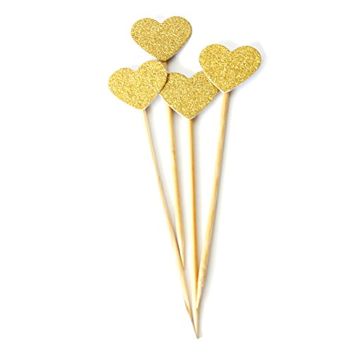 UPKOCH - 50 Adornos de Purpurina Dorados con Forma de corazón para Tartas, decoración de cócteles, para cumpleaños, Suministros de Fiesta de Boda (Dorado)