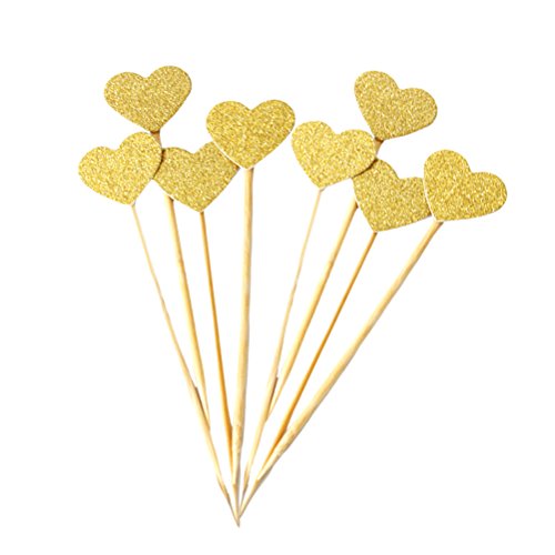 UPKOCH - 50 Adornos de Purpurina Dorados con Forma de corazón para Tartas, decoración de cócteles, para cumpleaños, Suministros de Fiesta de Boda (Dorado)