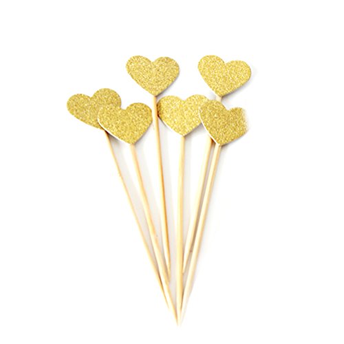 UPKOCH - 50 Adornos de Purpurina Dorados con Forma de corazón para Tartas, decoración de cócteles, para cumpleaños, Suministros de Fiesta de Boda (Dorado)