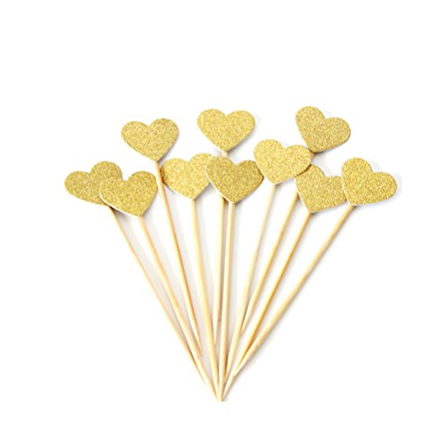 UPKOCH - 50 Adornos de Purpurina Dorados con Forma de corazón para Tartas, decoración de cócteles, para cumpleaños, Suministros de Fiesta de Boda (Dorado)