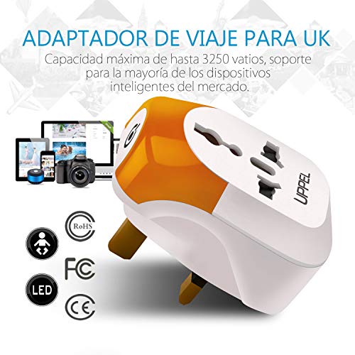 UPPEL Adaptador de Viaje para UK, Luz Nocturna Infanti Enchufe con Luz Sensor, 13A/5W/3 Colores Adaptador Enchfue para Niños, Habitación Bebé, Dormitorio, Sala, Garaje, Baño, Pasillos, Cocina (Blanco