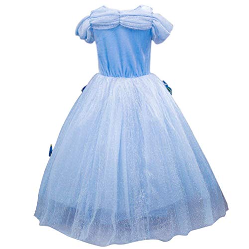 URAQT Princesa Traje del Vestido, Traje de Princesa Azul con Mariposas Vestido Infantil Disfraz de Princesa de Niñas para Fiesta Carnaval Cumpleaños Cosplay Halloween (110)