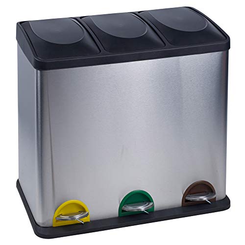 URBNLIVING Contenedores de Basura de Reciclaje de Acero Inoxidable de 40 a 60 l con 2 o 3 Compartimentos, 3 Compartments