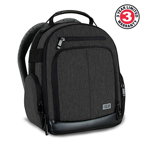 USA GEAR Mochila para Cámara Portátil para DSLR (Negra) con Divisores de Accesorios Personalizables, Fondo Resistente a la Intemperie y Respaldo Cómodo - Compatible con Canon, Nikon, Sony y más SLR