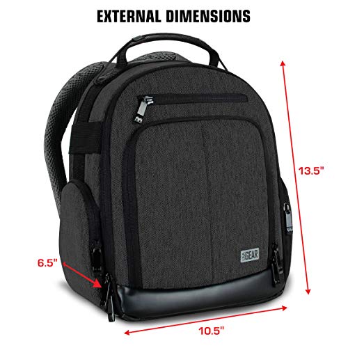 USA GEAR Mochila para Cámara Portátil para DSLR (Negra) con Divisores de Accesorios Personalizables, Fondo Resistente a la Intemperie y Respaldo Cómodo - Compatible con Canon, Nikon, Sony y más SLR