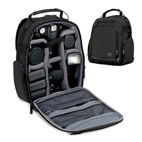 USA GEAR Mochila para Cámara Portátil para DSLR (Negra) con Divisores de Accesorios Personalizables, Fondo Resistente a la Intemperie y Respaldo Cómodo - Compatible con Canon, Nikon, Sony y más SLR